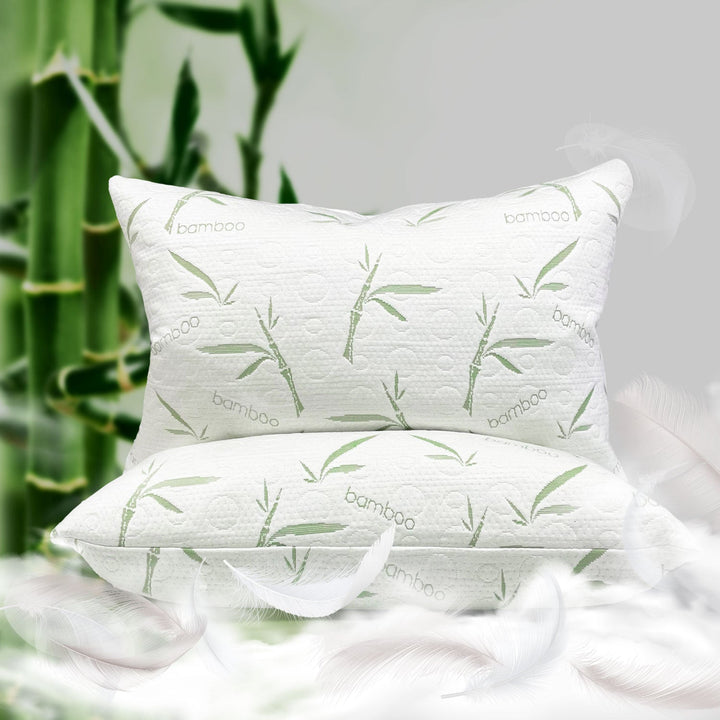 Feather pillow with bamboo fabric cover ( hypoallergic, dust-mite proof, soft & breathable, moisture wicking, cervical pain relief )