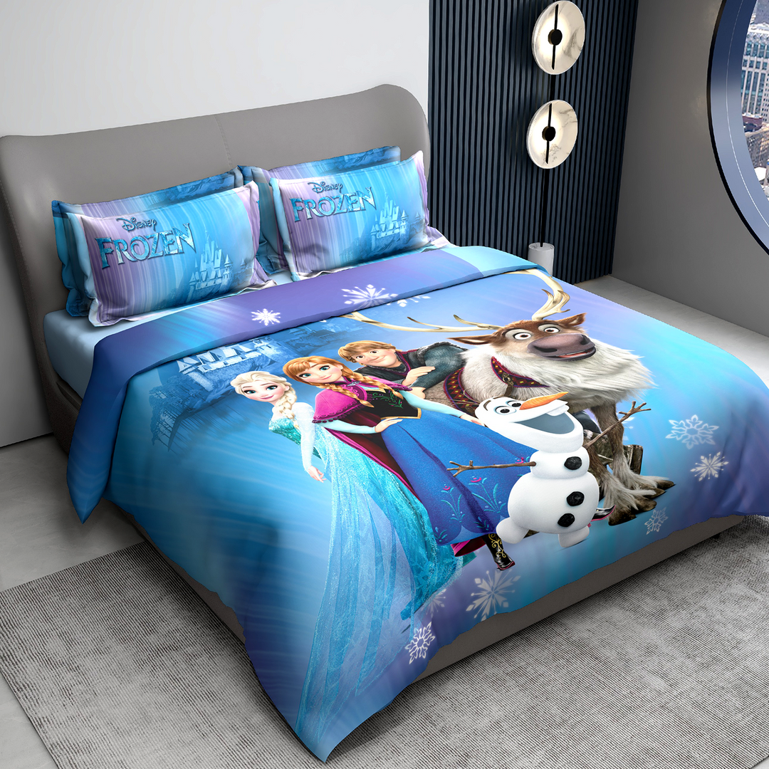 300 TC Disney Frozen Digital Printed Cotton Bedsheet for kids with 2 pillow covers ( Size : 2.74 m x 2.50 m ) 