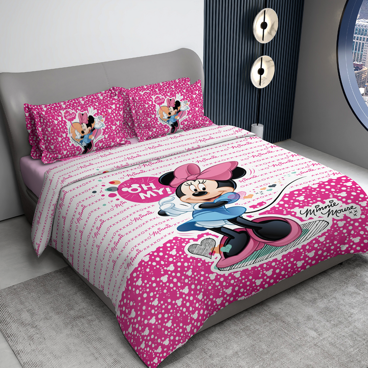 300 TC Disney Minnie Mouse Digital Printed Cotton Bedsheet for kids with 2 pillow covers ( Size : 2.74 m x 2.50 m ) 