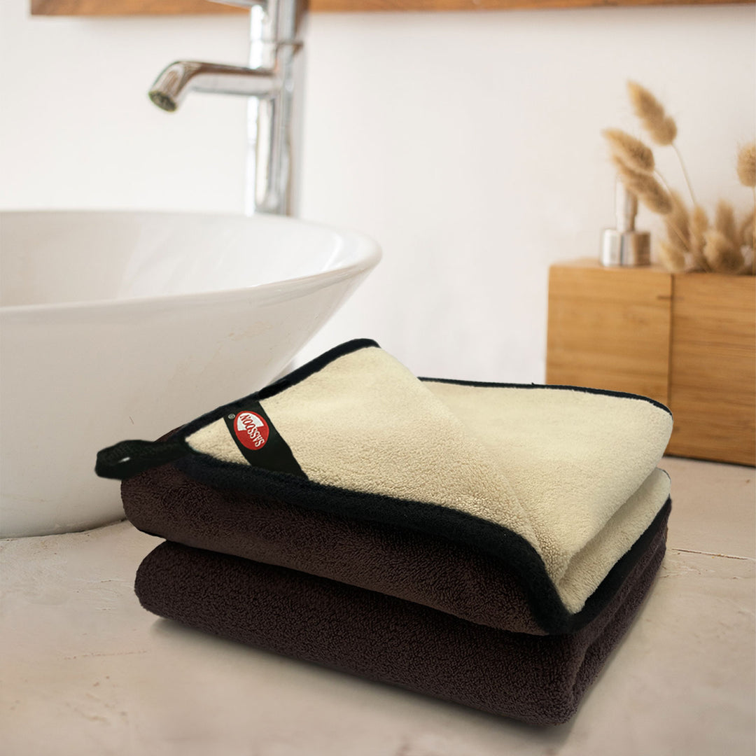 Brown & Beige Color Reversible Microfiber towel with 650 GSM (100% Microfiber, Dual-sided towels, Super Absorbent, 650 GSM, Durable and long-lasting, Anti Shrink, Quick drying, High-end reversible, Fade and Lint resistance )