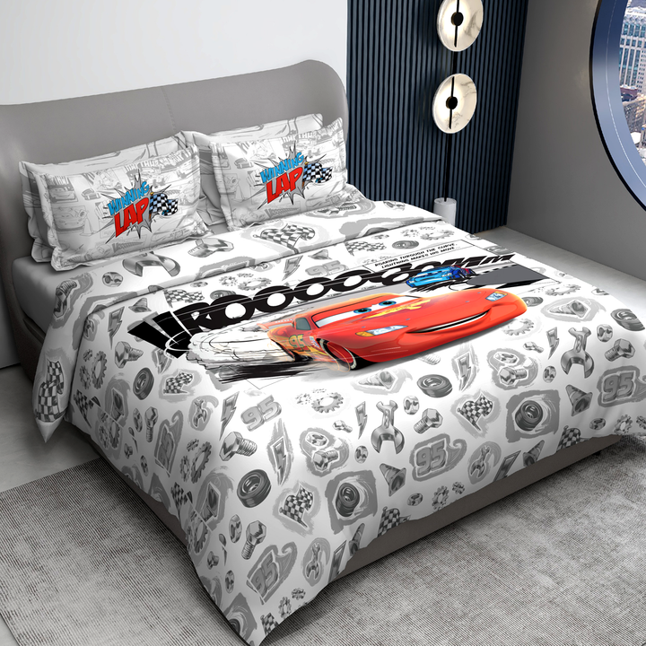 300 TC Disney Pixar Cars Digital Printed Cotton Bedsheet for kids with 2 pillow covers ( Size : 2.74 m x 2.50 m ) 