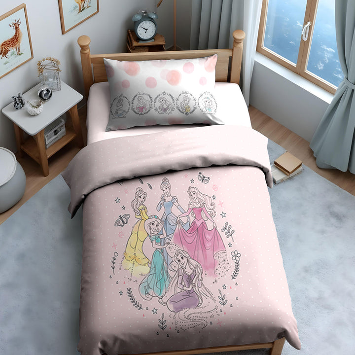Disney Princess Digital Printed 300TC Cotton Bedsheet (Pink)