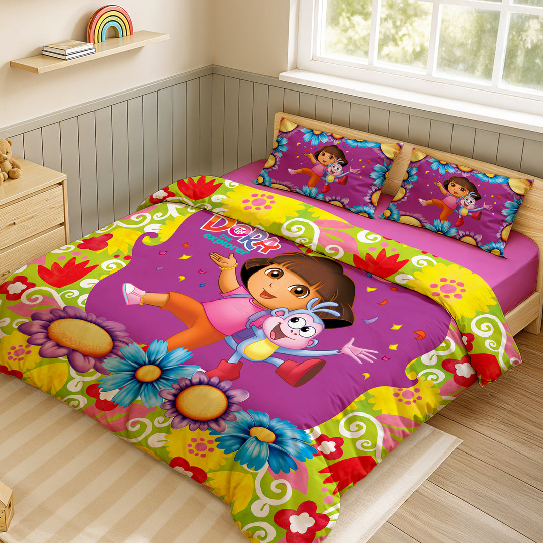 Dora Digital Printed 300TC Cotton Bedsheet (Explorer)