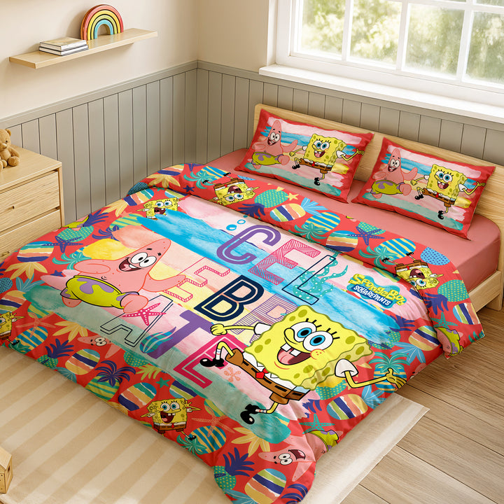SpongeBob Digital Printed 300TC Cotton Bedsheet (Celebrate)
