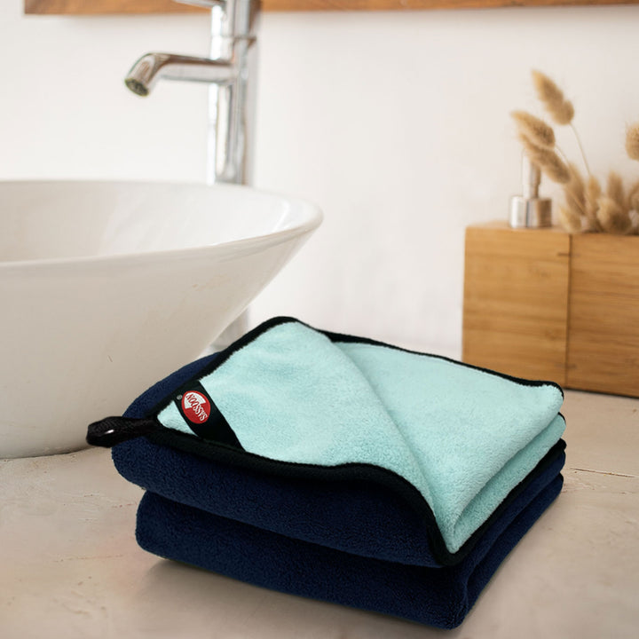 Blue Color Reversible Microfiber towel with 650 GSM(100% Microfiber, Dual-sided towels, Super Absorbent, 650 GSM, Durable and long-lasting, Anti Shrink, Quick drying, High-end reversible, Fade and Lint resistance ) 