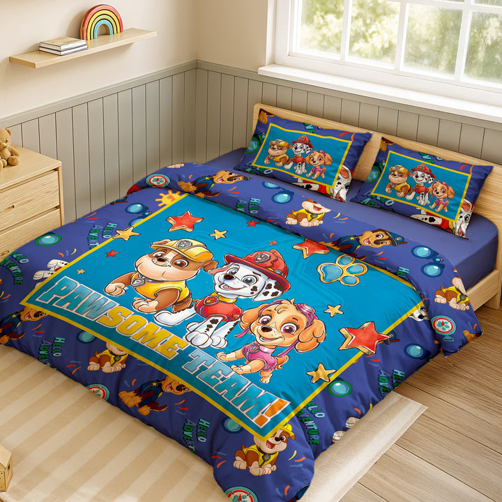 Paw Patrol Digital Printed 300TC Cotton Bedsheet (Pawsome Team)
