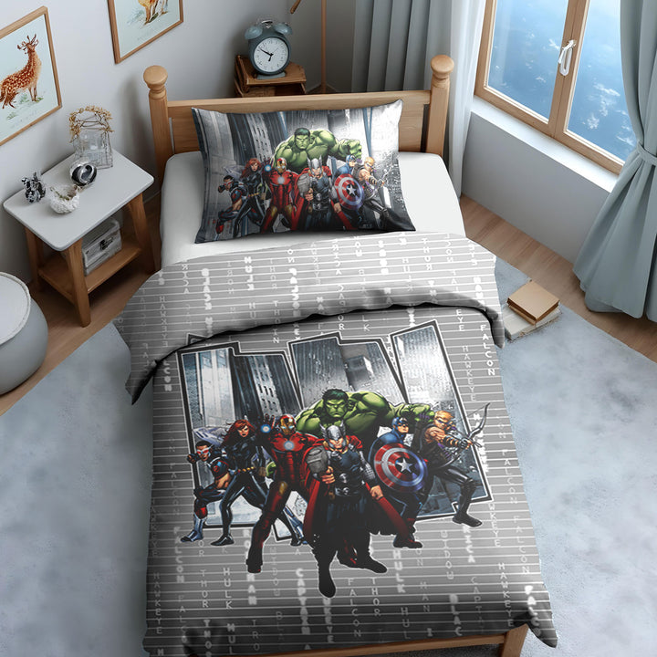 Marvel Avengers Digital Printed 300TC Cotton Bedsheet (Grey)