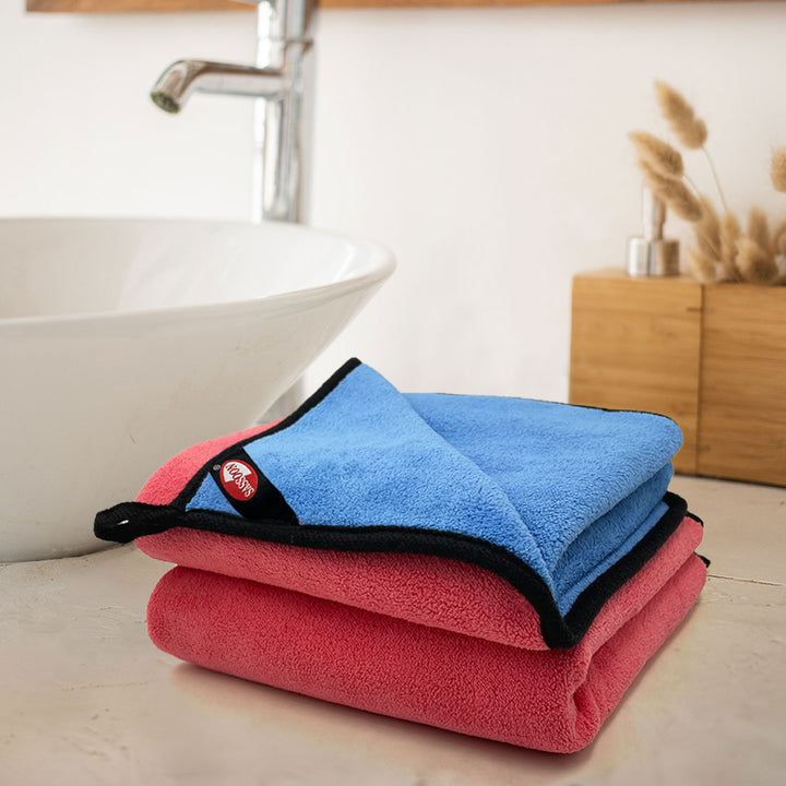 Pink & Blue Color Reversible Microfiber towel with 650 GSM (100% Microfiber, Dual-sided towels, Super Absorbent, 650 GSM, Durable and long-lasting, Anti Shrink, Quick drying, High-end reversible, Fade and Lint resistance )