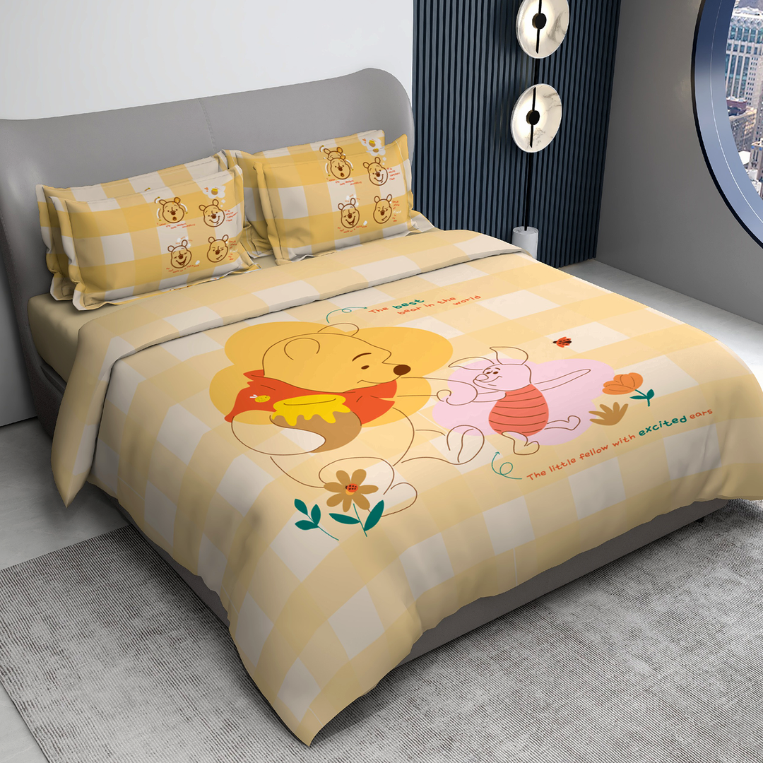 300 TC Disney Winnie The Pooh Digital Printed Cotton Bedsheet for kids with 2 pillow covers ( Size : 2.74 m x 2.50 m ) 