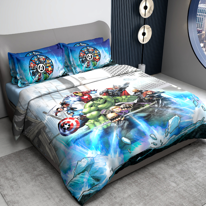 300 TC Marvel Avengers Digital Printed Cotton Bedsheet for kids with 2 pillow covers ( Size : 2.74 m x 2.50 m ) 