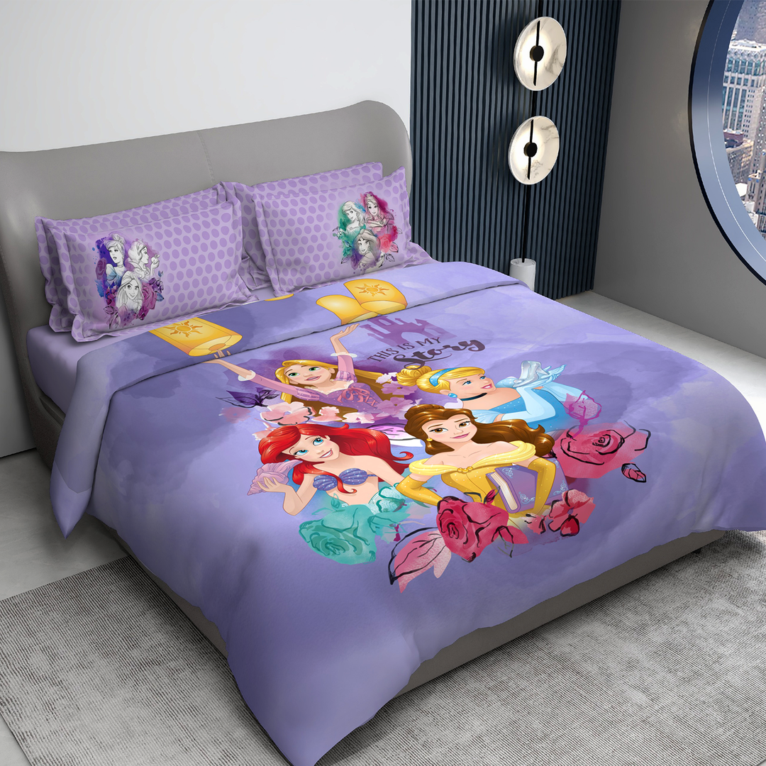 300 TC Disney Princess Digital Printed Cotton Bedsheet for kids with 2 pillow covers ( Size : 2.74 m x 2.50 m ) 