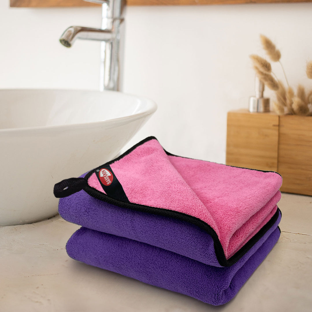 Purple & Pink Color Reversible Microfiber towel with 650 GSM (100% Microfiber, Dual-sided towels, Super Absorbent, 650 GSM, Durable and long-lasting, Anti Shrink, Quick drying, High-end reversible, Fade and Lint resistance )