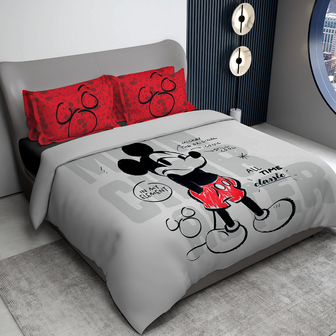 300 TC Disney Mickey Mouse Digital Printed Cotton Bedsheet for kids with 2 pillow covers ( Size : 2.74 m x 2.50 m ) 