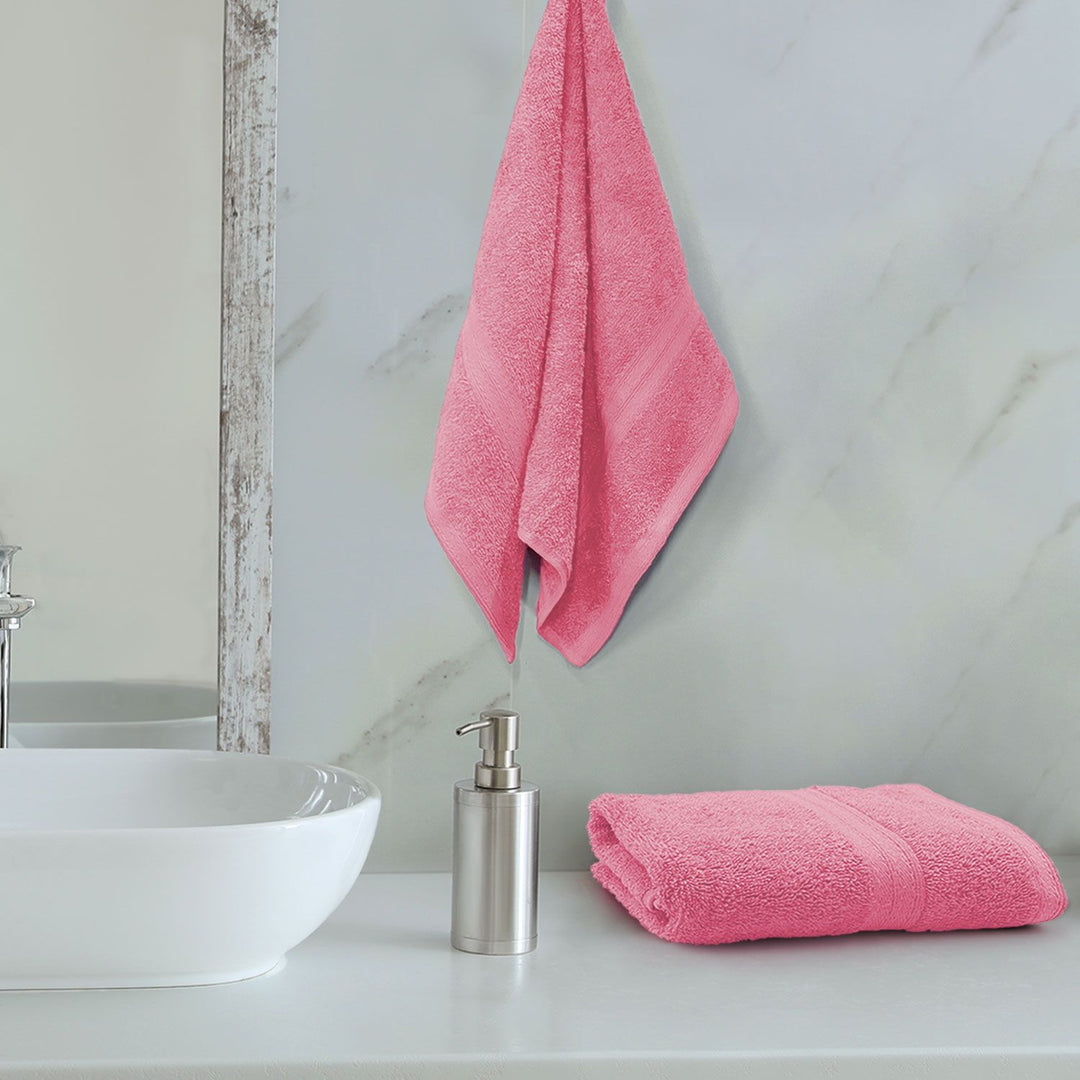 Pink Color 100% Cotton Hand towel with 450 GSM (100% Cotton, 450 GSM, Luxuriously soft on skin, Quick drying, Rich aesthetic, Variety of Vibrant Color, Spa-like feel, Multi-purpose uses) 