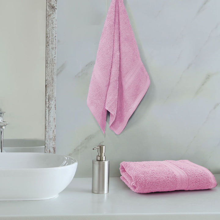 Pink Color 100% Cotton Hand towel with 450 GSM (100% Cotton, 450 GSM, Luxuriously soft on skin, Quick drying, Rich aesthetic, Variety of Vibrant Color, Spa-like feel, Multi-purpose uses) 