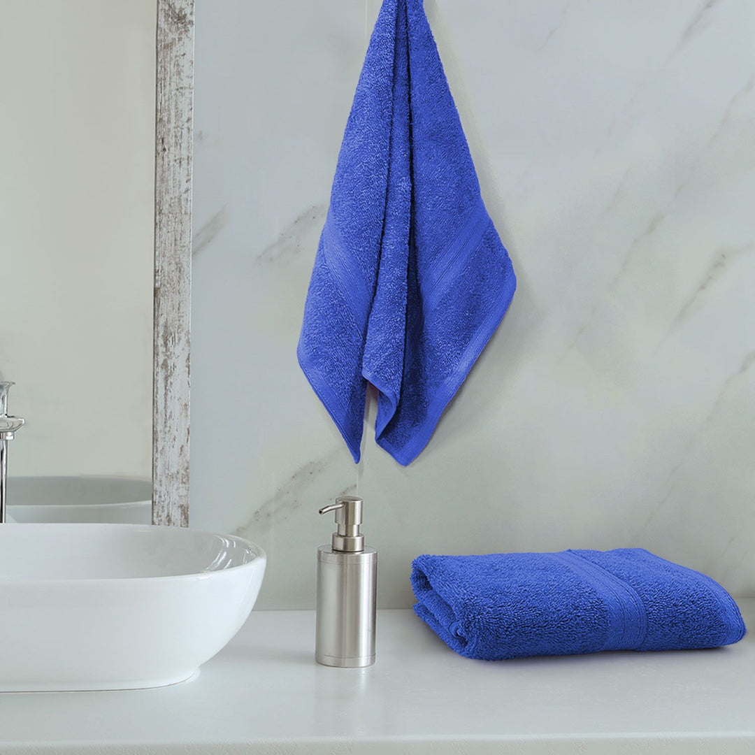 Blue Color 100% Cotton Hand towel with 450 GSM (100% Cotton, 450 GSM, Luxuriously soft on skin, Quick drying, Rich aesthetic, Variety of Vibrant Color, Spa-like feel, Multi-purpose uses) 