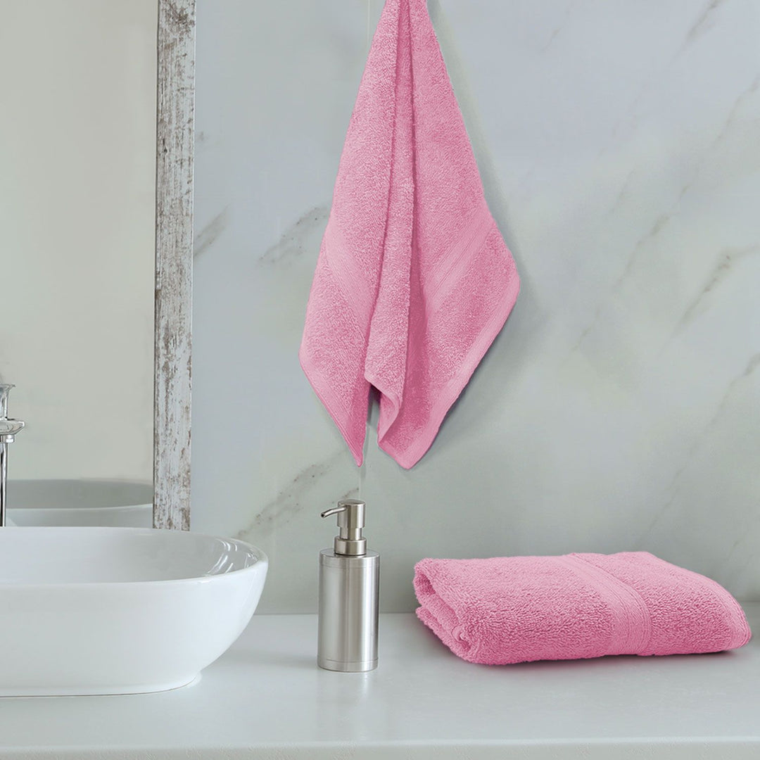 Pink Color 100% Cotton Hand towel with 450 GSM (100% Cotton, 450 GSM, Luxuriously soft on skin, Quick drying, Rich aesthetic, Variety of Vibrant Color, Spa-like feel, Multi-purpose uses) 