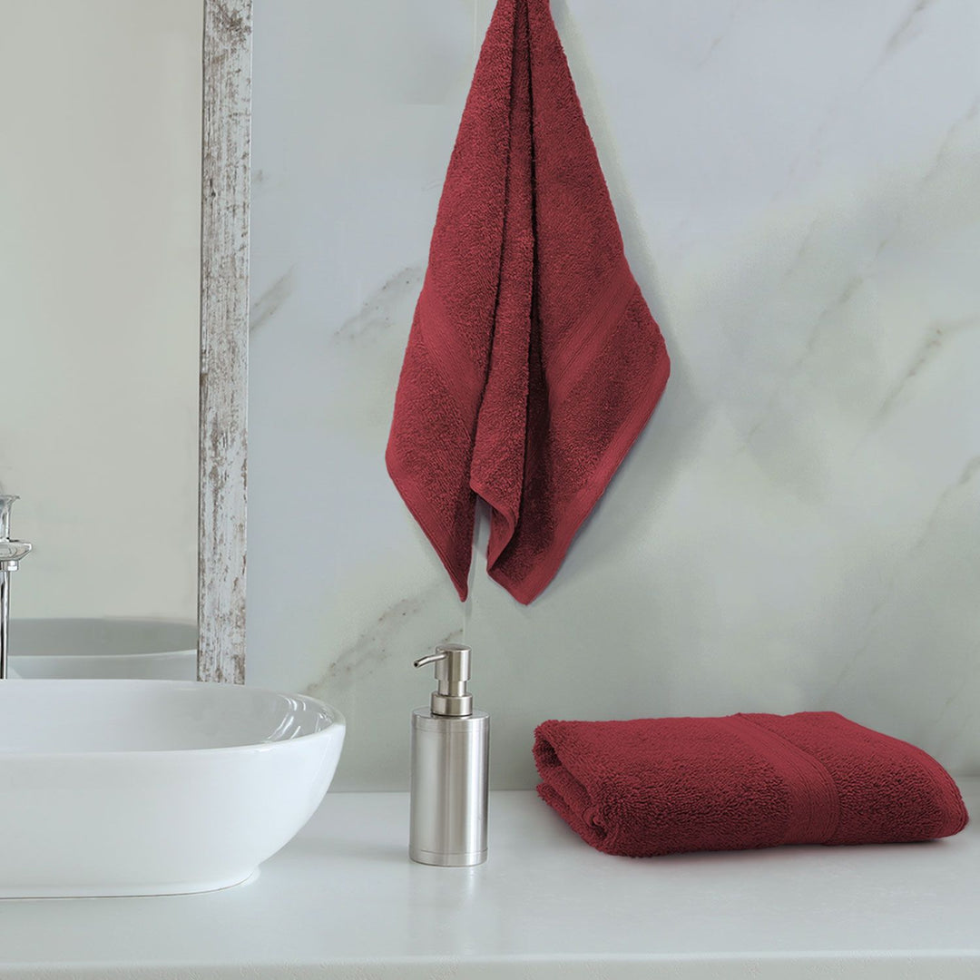 Red Color 100% Cotton Hand towel with 450 GSM (100% Cotton, 450 GSM, Luxuriously soft on skin, Quick drying, Rich aesthetic, Variety of Vibrant Color, Spa-like feel, Multi-purpose uses) 