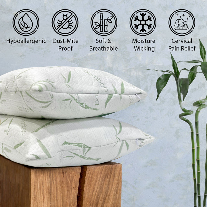 Feather pillow with bamboo fabric cover ( hypoallergic, dust-mite proof, soft & breathable, moisture wicking, cervical pain relief )