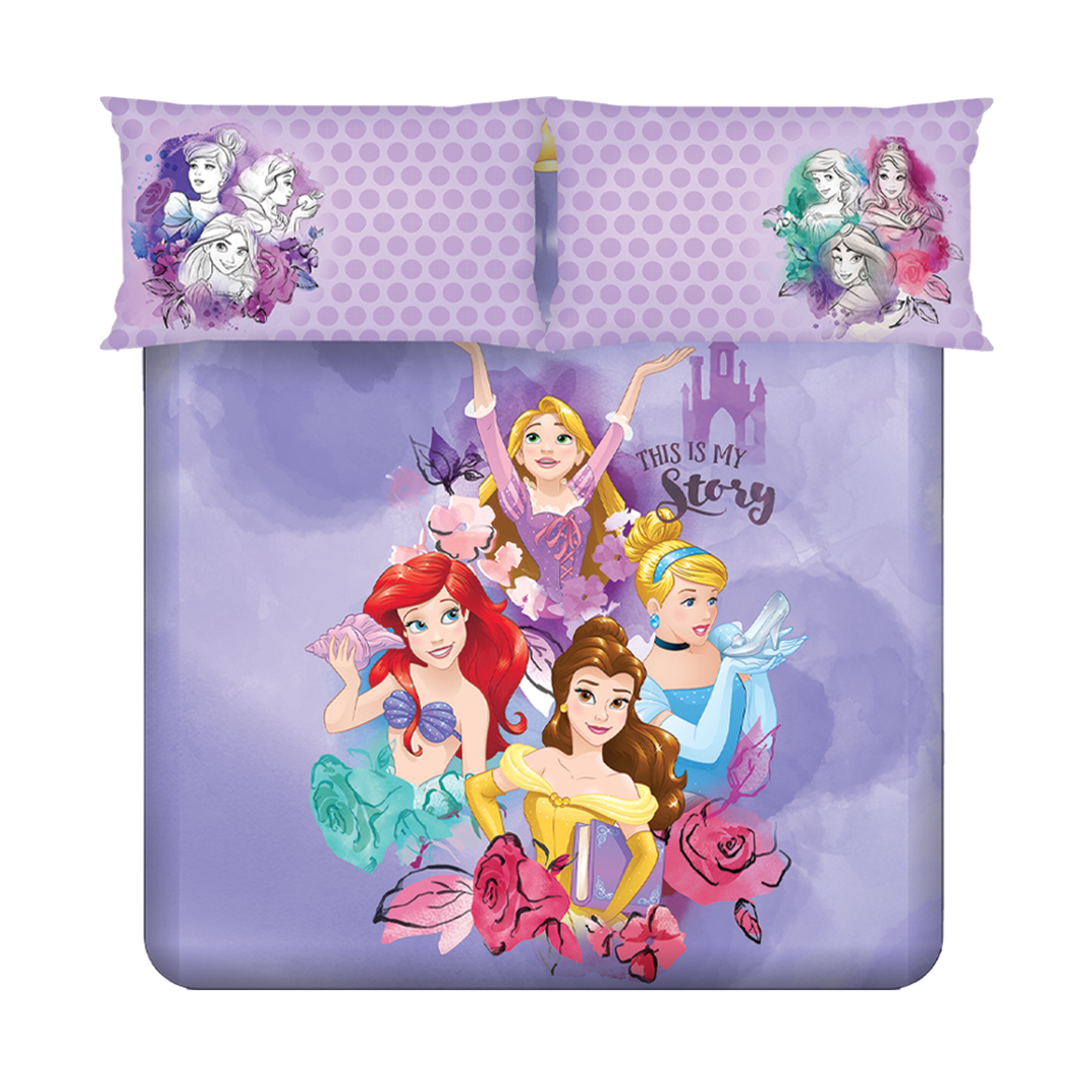 300 TC Disney Princess Digital Printed Cotton Bedsheet for kids with 2 pillow covers ( Size : 2.74 m x 2.50 m ) 