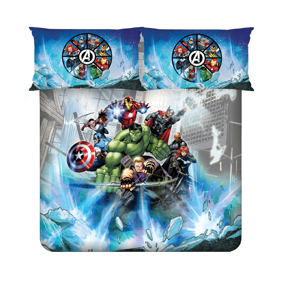 300 TC Marvel Avengers Digital Printed Cotton Bedsheet for kids with 2 pillow covers ( Size : 2.74 m x 2.50 m ) 