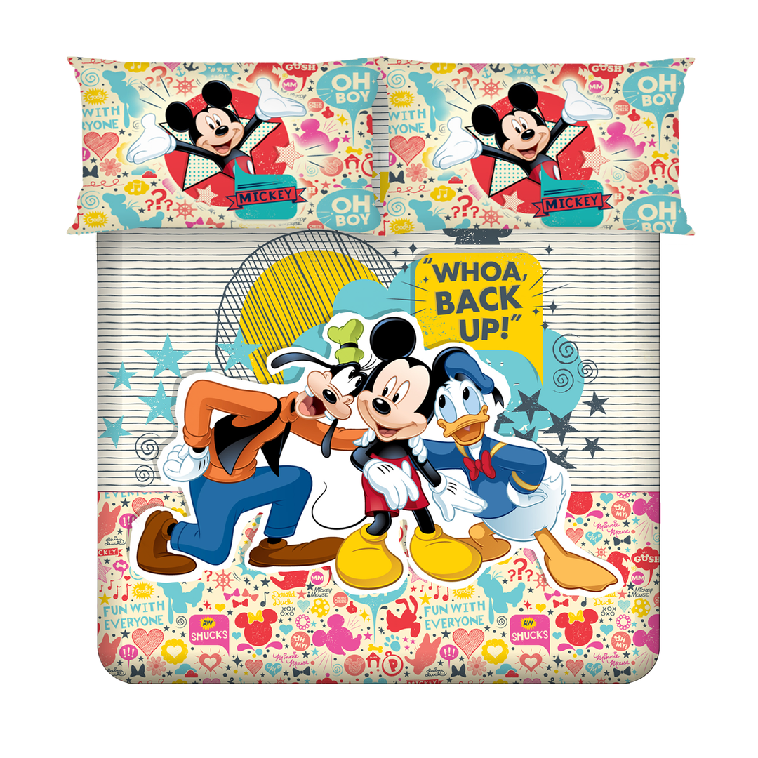 300 TC Disney Mickey Mouse Digital Printed Cotton Bedsheet for kids with 2 pillow covers ( Size : 2.74 m x 2.50 m ) 