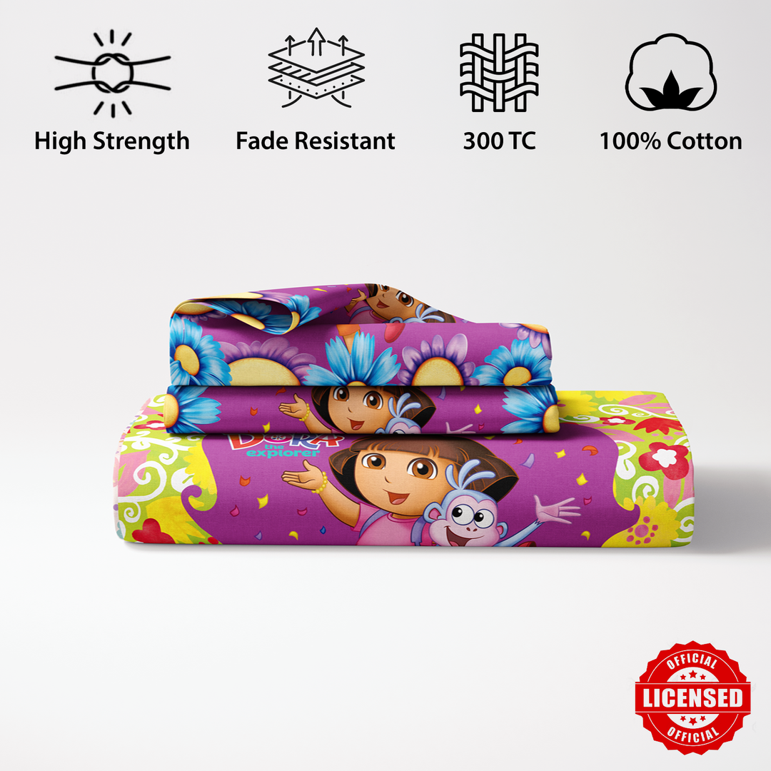 Dora Digital Printed 300TC Cotton Bedsheet (Explorer)