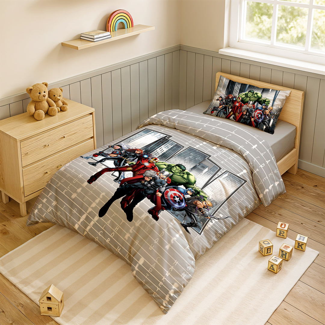 Marvel Avengers Digital Printed 300TC Cotton Bedsheet (Grey