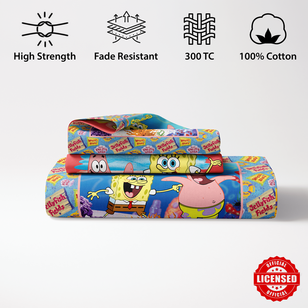 SpongeBob Digital Printed 300TC Cotton Bedsheet (Sqarepants)
