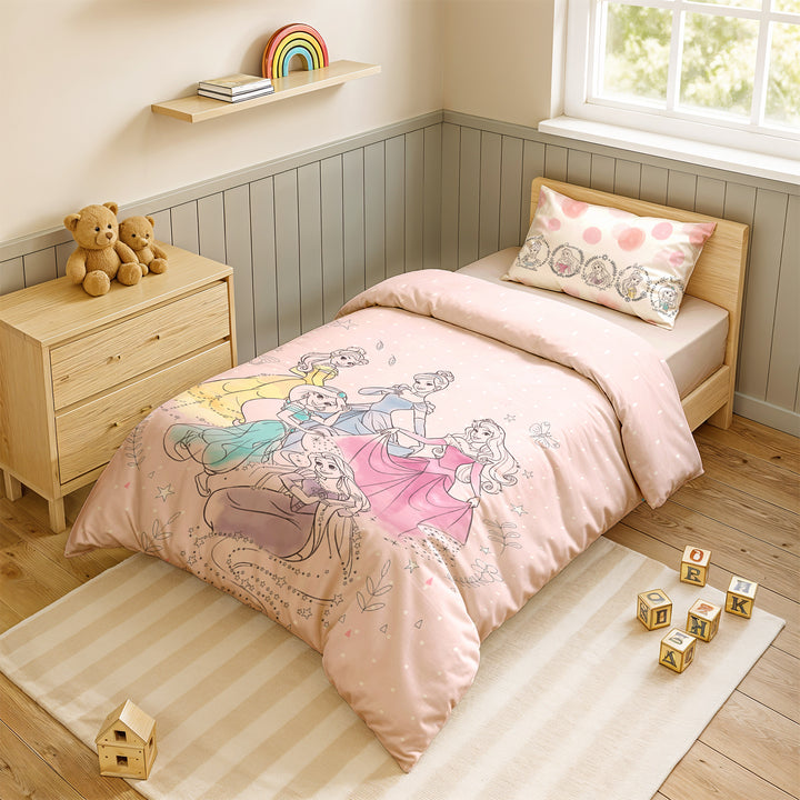 Disney Princess Digital Printed 300TC Cotton Bedsheet (Pink)
