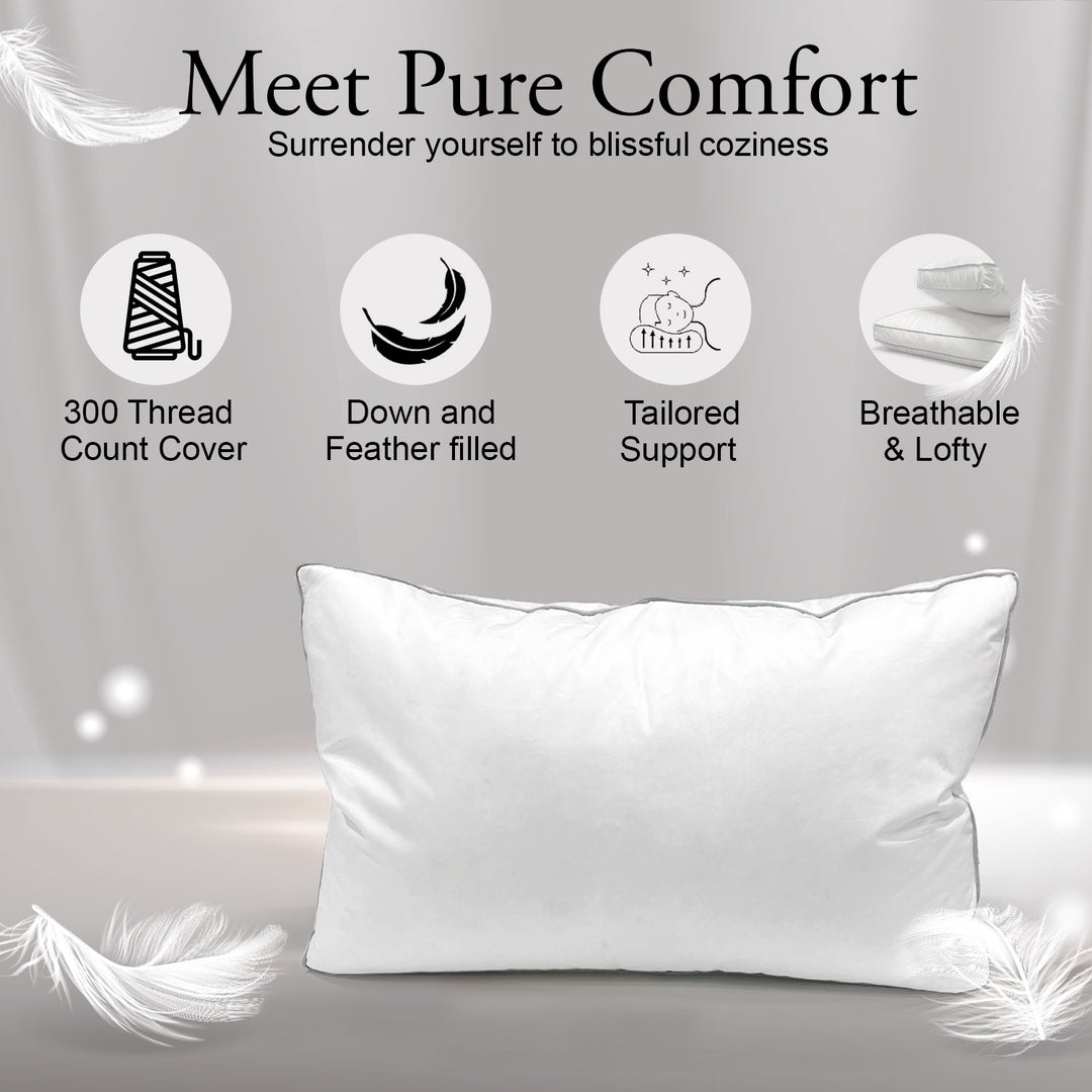 Luxury 3 Chambers down feather pillow ( 300 thread count cover, down and feather filled, tailored support, breathable and lofty ) 