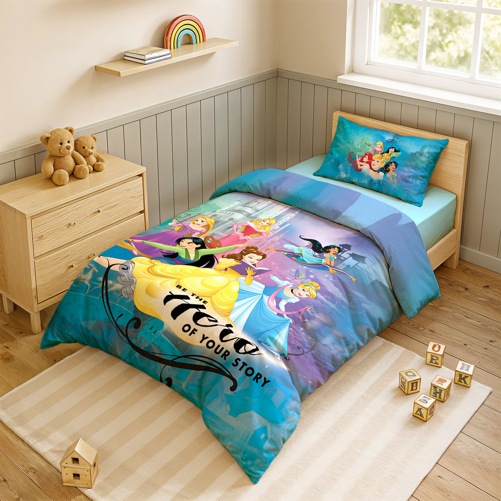 Disney Princess Digital Printed 300TC Cotton Bedsheet (Blue