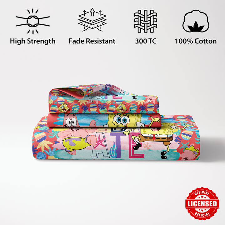 SpongeBob Digital Printed 300TC Cotton Bedsheet (Celebrate)