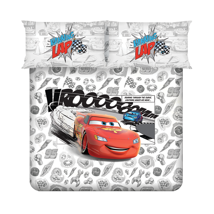 300 TC Disney Pixar Cars Digital Printed Cotton Bedsheet for kids with 2 pillow covers ( Size : 2.74 m x 2.50 m ) 