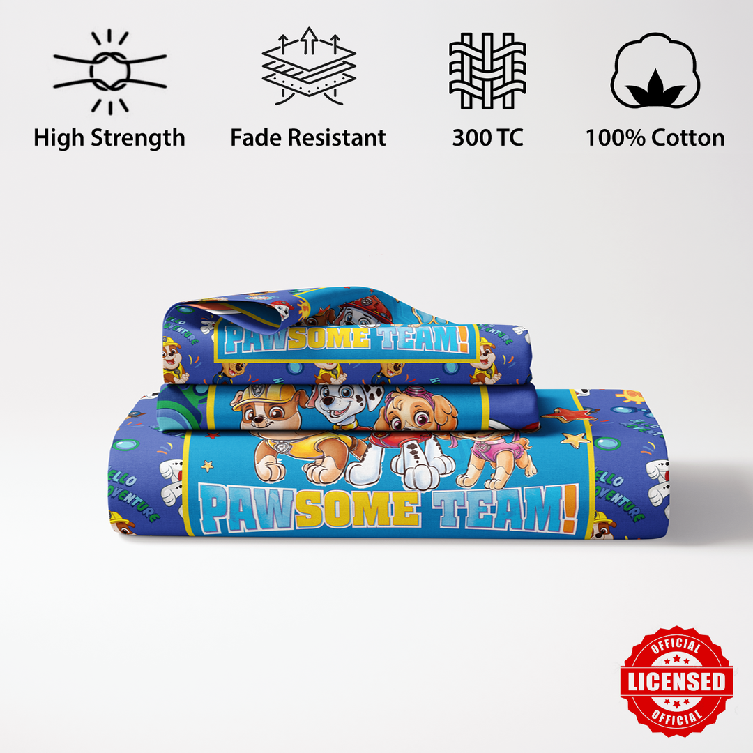 Paw Patrol Digital Printed 300TC Cotton Bedsheet (Pawsome Team)