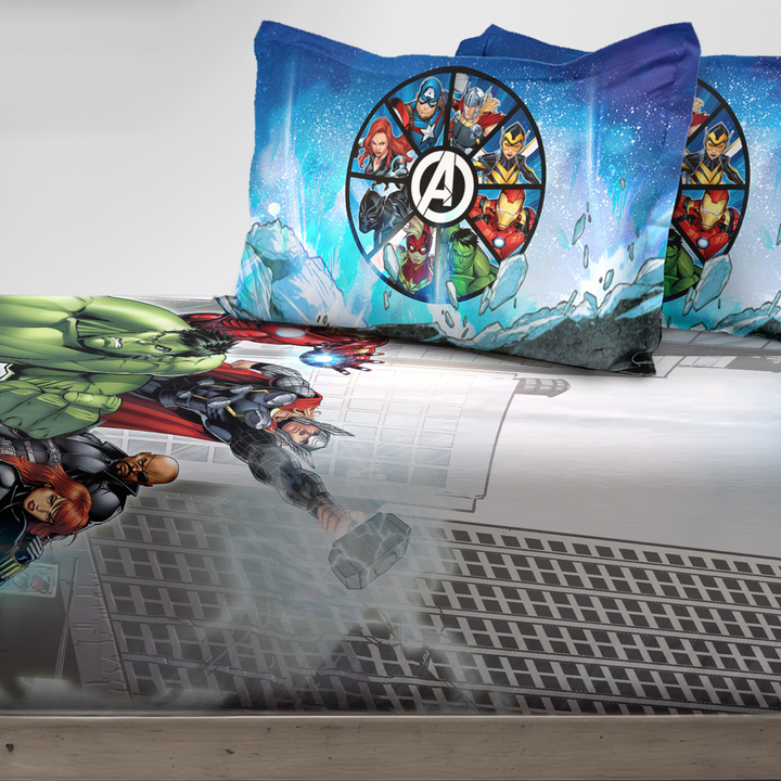 300 TC Marvel Avengers Digital Printed Cotton Bedsheet for kids with 2 pillow covers ( Size : 2.74 m x 2.50 m ) 