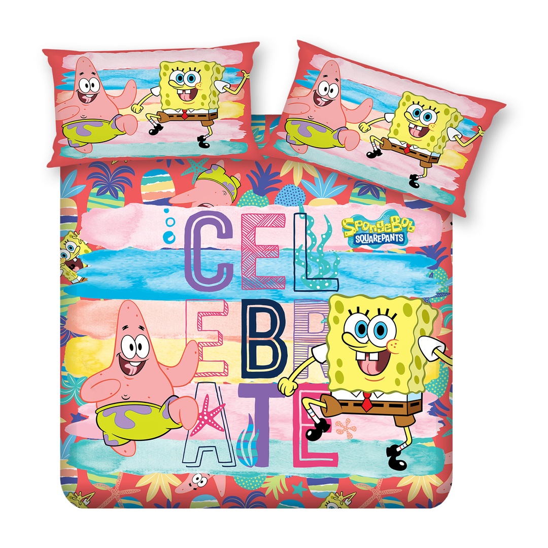 SpongeBob Digital Printed 300TC Cotton Bedsheet (Celebrate)