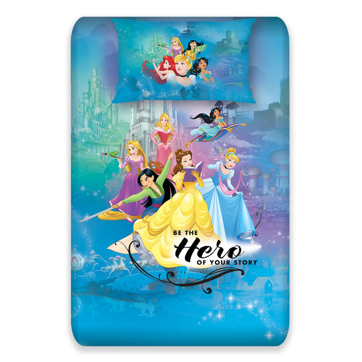 Disney Princess Digital Printed 300TC Cotton Bedsheet (Blue)