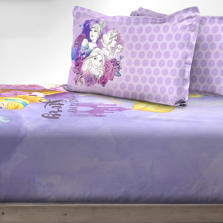 300 TC Disney Princess Digital Printed Cotton Bedsheet for kids with 2 pillow covers ( Size : 2.74 m x 2.50 m ) 