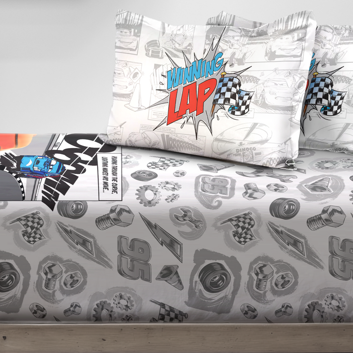 300 TC Disney Pixar Cars Digital Printed Cotton Bedsheet for kids with 2 pillow covers ( Size : 2.74 m x 2.50 m ) 