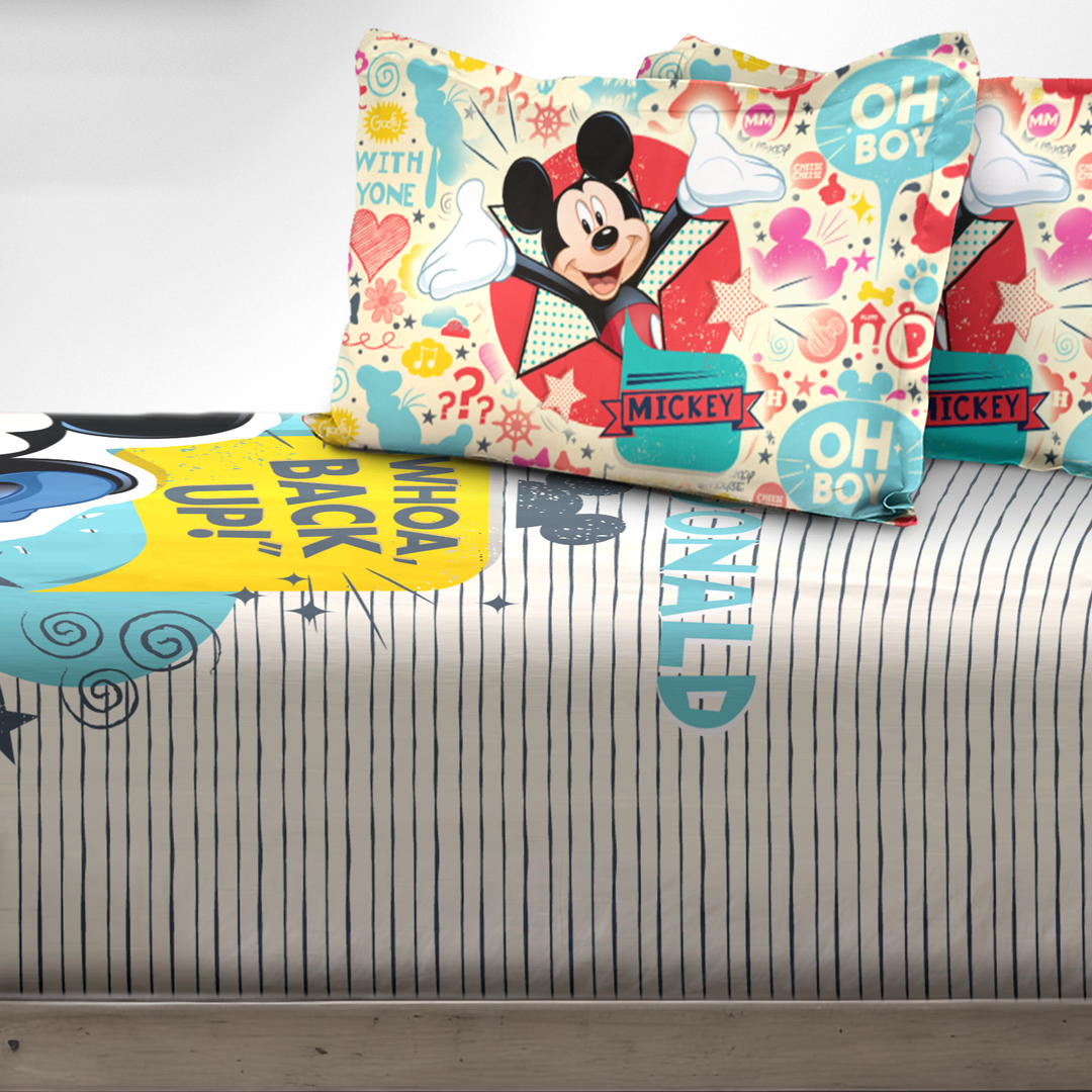 300 TC Disney Mickey Mouse Digital Printed Cotton Bedsheet for kids with 2 pillow covers ( Size : 2.74 m x 2.50 m ) 