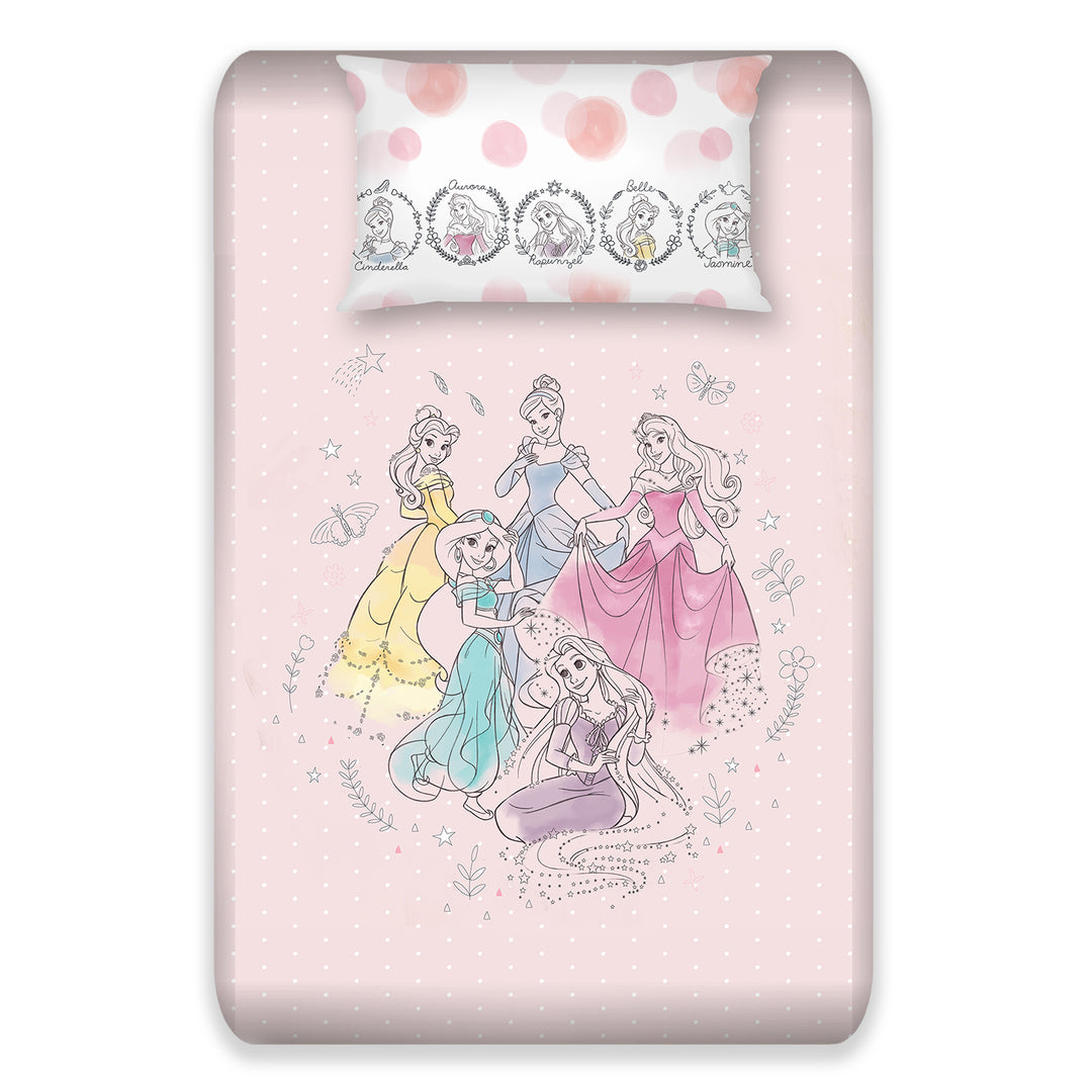 Disney Princess Digital Printed 300TC Cotton Bedsheet (Pink)