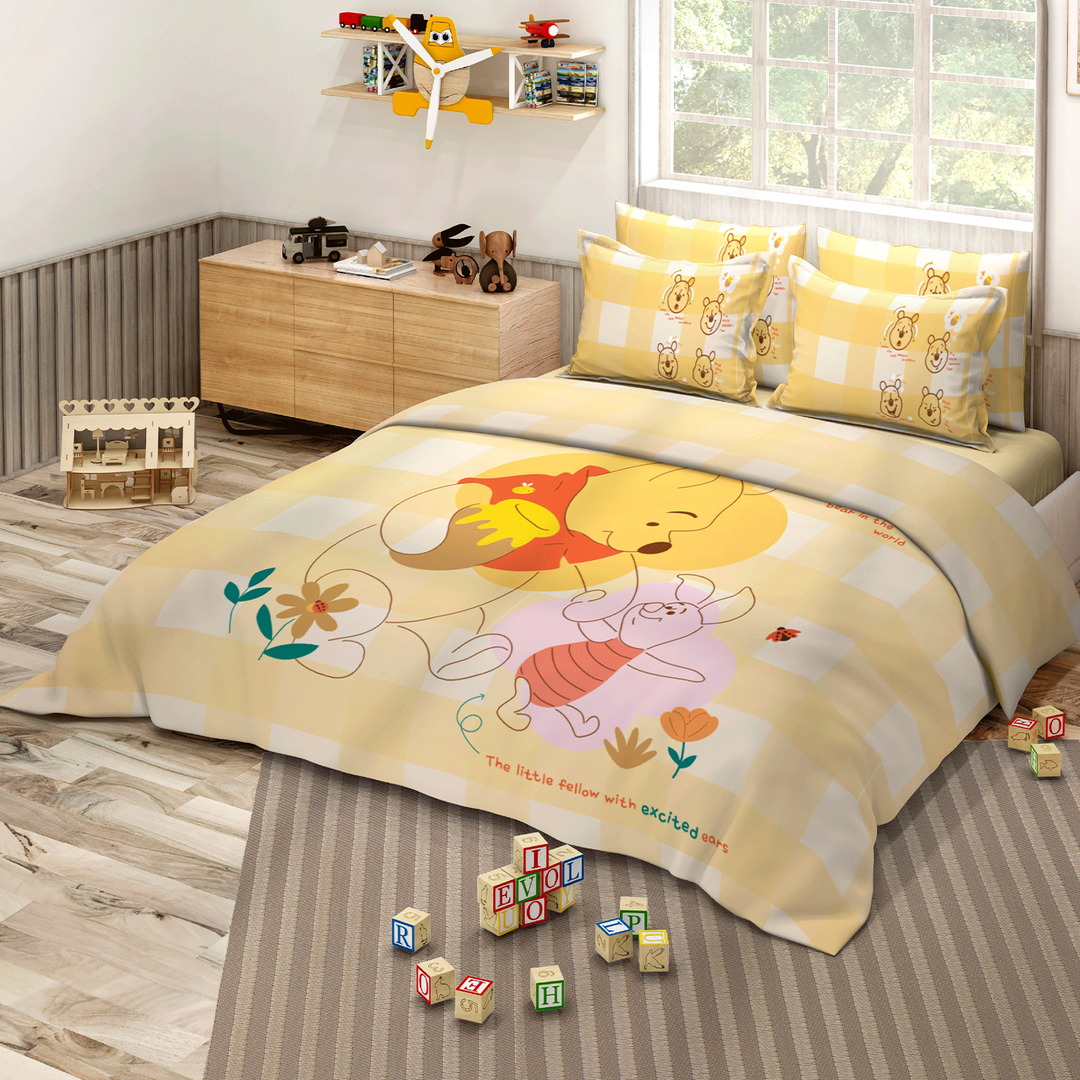 300 TC Disney Winnie The Pooh Digital Printed Cotton Bedsheet for kids with 2 pillow covers ( Size : 2.74 m x 2.50 m ) 