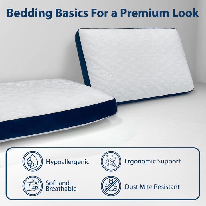 Soft Gusseted Memory Foam Pillow with removable and washable cover. ( Hypoallergenic, dust and mite resistant, ergonomic support, soft and breathable) 