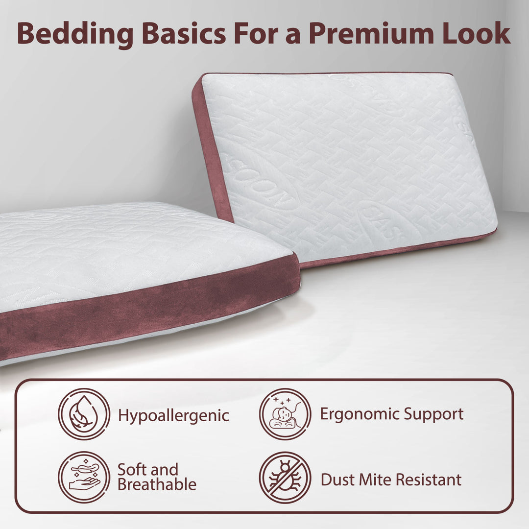 Soft Gusseted Memory Foam Pillow with removable and washable cover. ( Hypoallergenic, dust and mite resistant, ergonomic support, soft and breathable) 