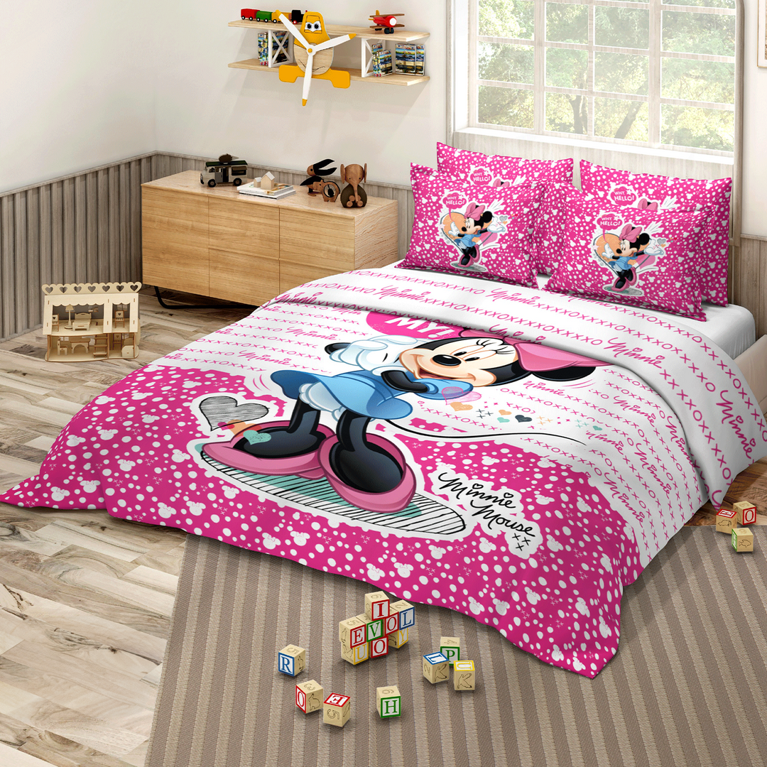 300 TC Disney Minnie Mouse Digital Printed Cotton Bedsheet for kids with 2 pillow covers ( Size : 2.74 m x 2.50 m ) 