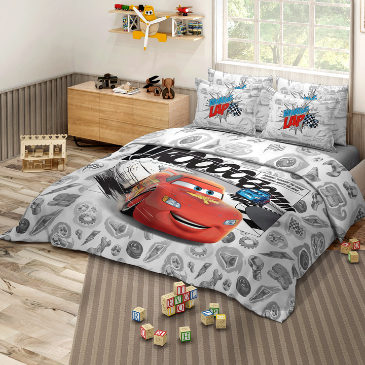 300 TC Disney Pixar Cars Digital Printed Cotton Bedsheet for kids with 2 pillow covers ( Size : 2.74 m x 2.50 m ) 