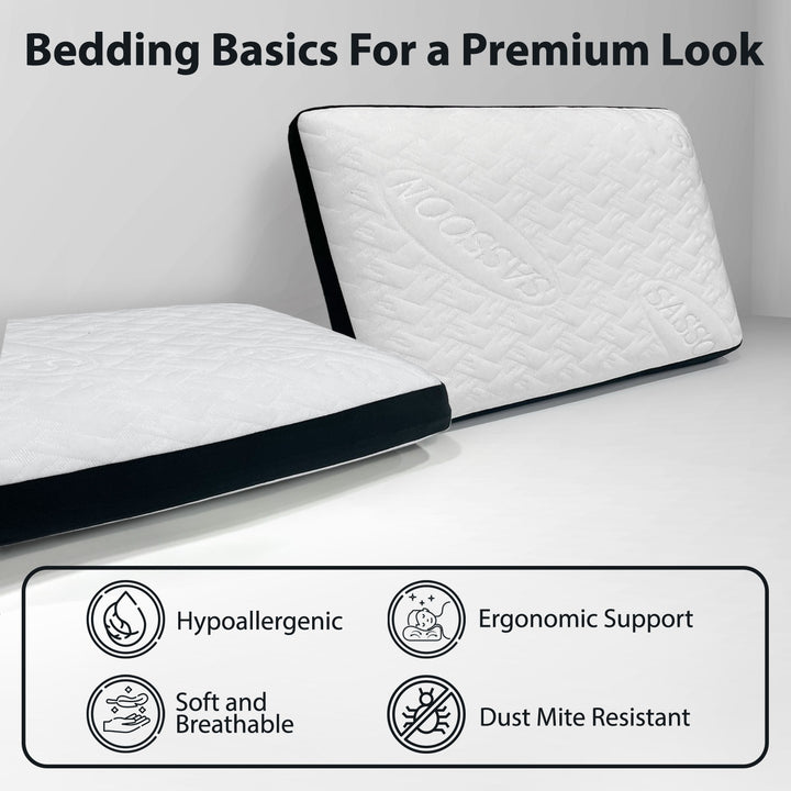 Soft Gusseted Memory Foam Pillow with removable and washable cover. ( Hypoallergenic, dust and mite resistant, ergonomic support, soft and breathable) 