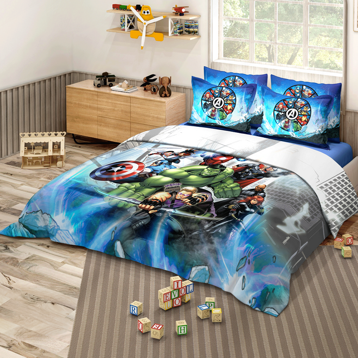 300 TC Marvel Avengers Digital Printed Cotton Bedsheet for kids with 2 pillow covers ( Size : 2.74 m x 2.50 m ) 