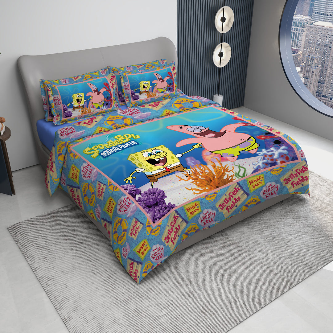 SpongeBob Digital Printed 300TC Cotton Bedsheet (Sqarepants)